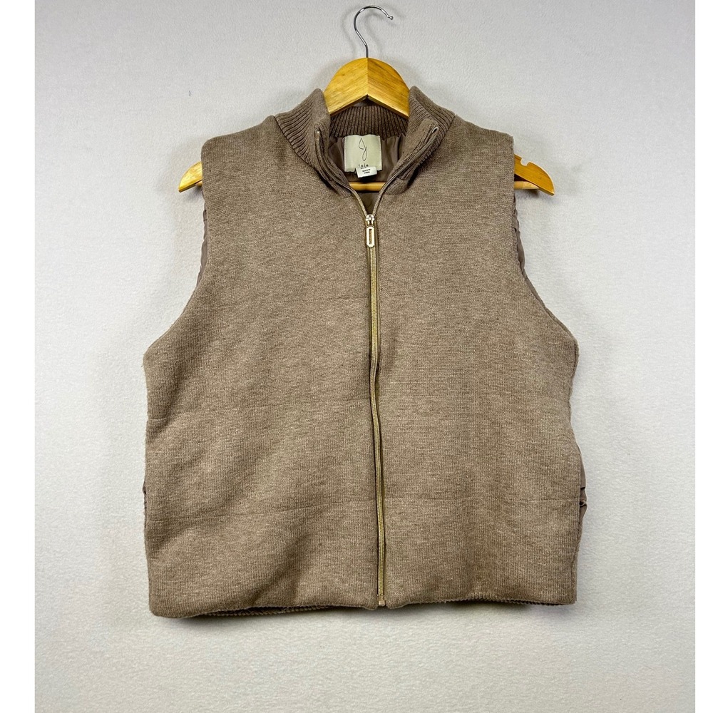 Joie Womens Taupe Knit‎ Puffer Vest Mock Neck Zip Front Pockets Size XL